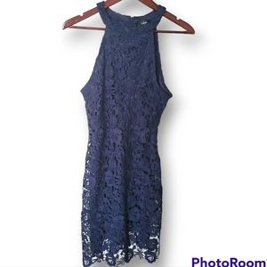 Lulu's NWT Love Poem Navy Blue Lace Overlay Halter Spring Summer Midi Dress - XL